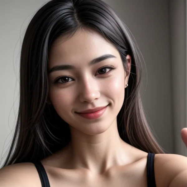 Cô gái đang chụp ảnh selfie với nền trang trí đơn giản