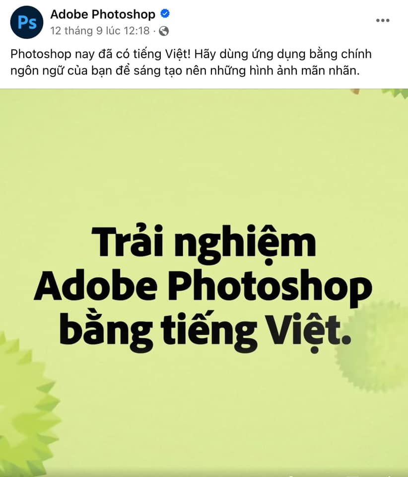 Adobe Photoshop thông báo hỗ trợ Tiếng Việt