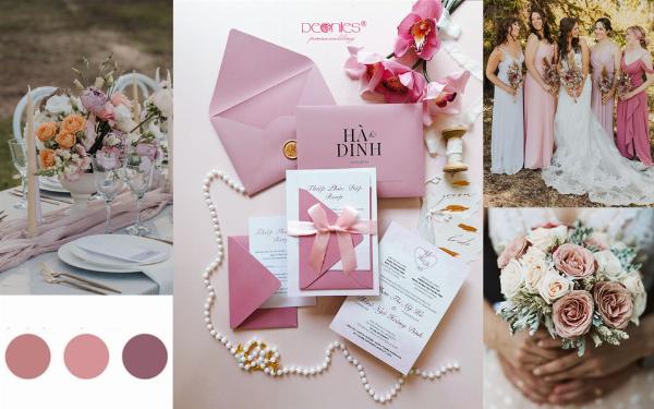 Mẫu thiệp cưới hồng pastel đẹp và lãng mạn