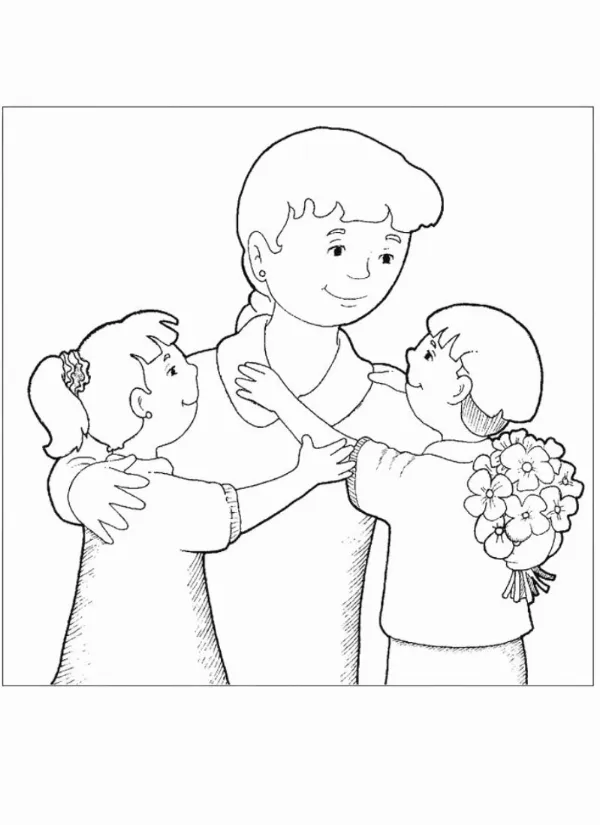Tranh tô màu mẹ và bé gái đang đọc sách